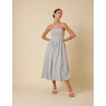 Blue Bubble Hem Bandeau Midi Dress