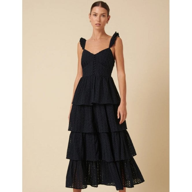 Nobody's Child Navy Broderie Anglaise Tiered Rhys Midi Dress
