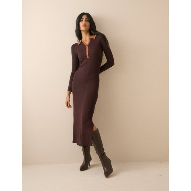 Nobody's Child Ribbed Contrast Polo Midi Dress
