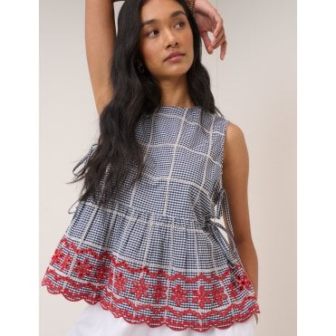 Valerie Gingham Embroidered Top
