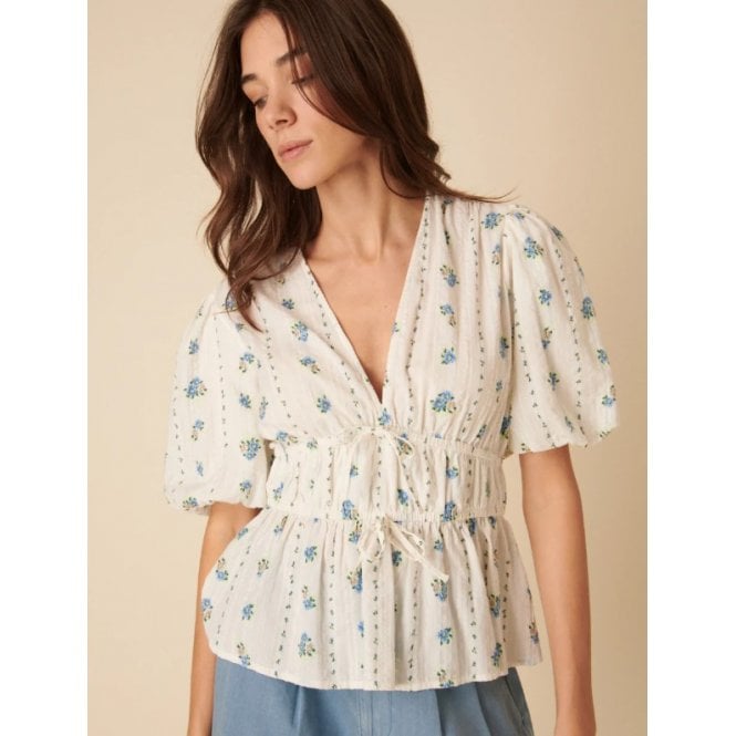 Nobody's Child White Floral Printed Tie Detail Blouse