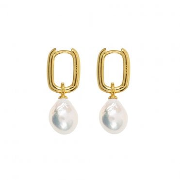 AETIA Baroque Pearl Hoop Earrings - 14ct Gold Vermeil