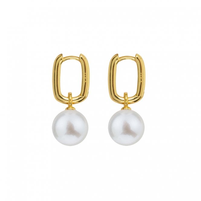 ORA AETIA Large White Pearl Hoop Earrings - 14ct Gold Vermeil