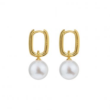 AETIA Large White Pearl Hoop Earrings - 14ct Gold Vermeil