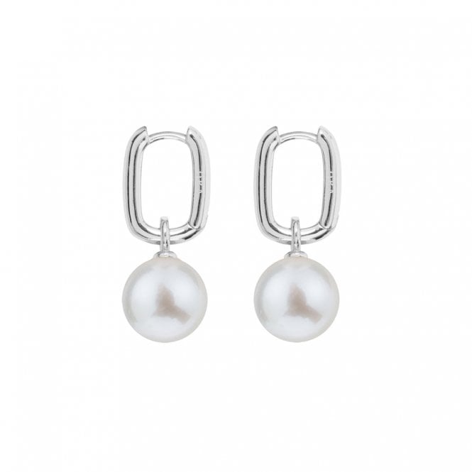 ORA AETIA Large White Pearl Hoop Earrings - 925 Sterling Silver