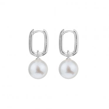 AETIA Large White Pearl Hoop Earrings - 925 Sterling Silver