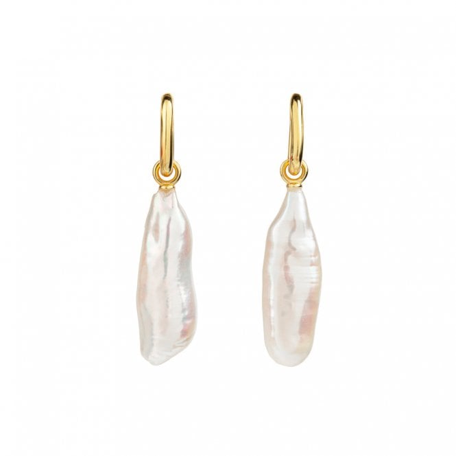 ORA AETIA Long Baroque Pearl Hoop Earrings - 14ct Gold Vermeil