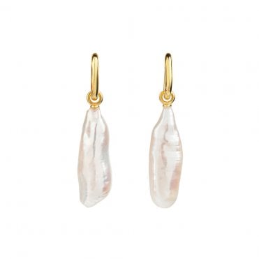 AETIA Long Baroque Pearl Hoop Earrings - 14ct Gold Vermeil