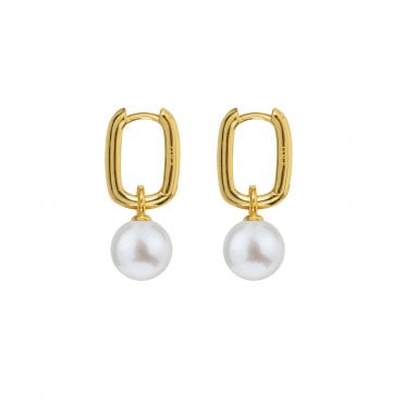 AETIA Medium White Pearl Hoop Earrings - 14ct Gold Vermeil