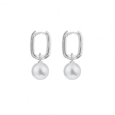 AETIA Medium White Pearl Hoop Earrings - 925 Sterling Silver