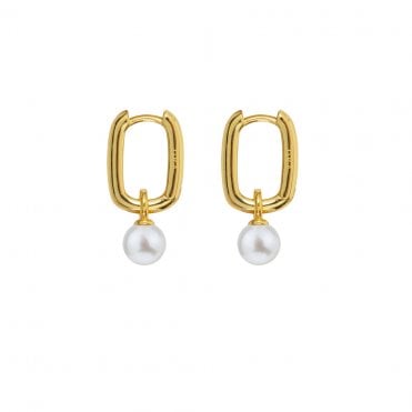 AETIA Small White Pearl Hoop Earrings - 14ct Gold Vermeil