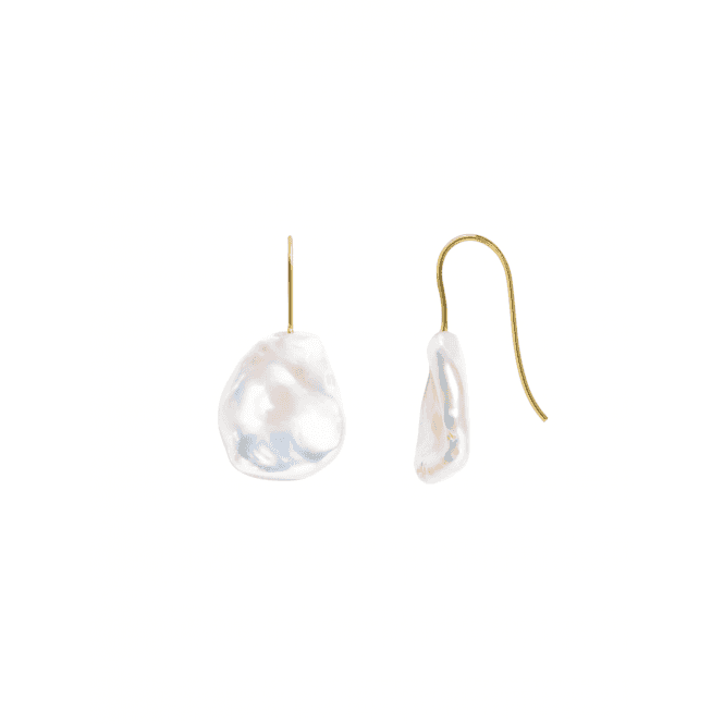 ORA ARCHI Flat Baroque Pearl Hook Earrings - 9ct Y Gold