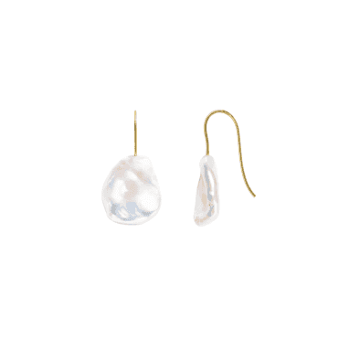 ARCHI Flat Baroque Pearl Hook Earrings - 9ct Y Gold