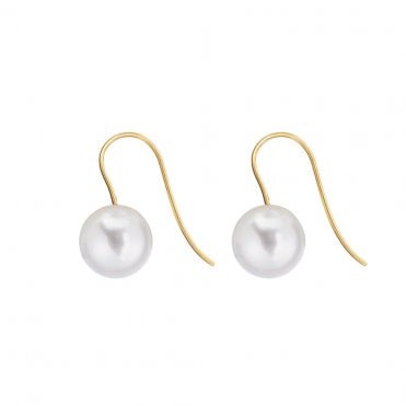 ARCHI Large White Pearl Hook Earrings - 9ct Yellow Gold