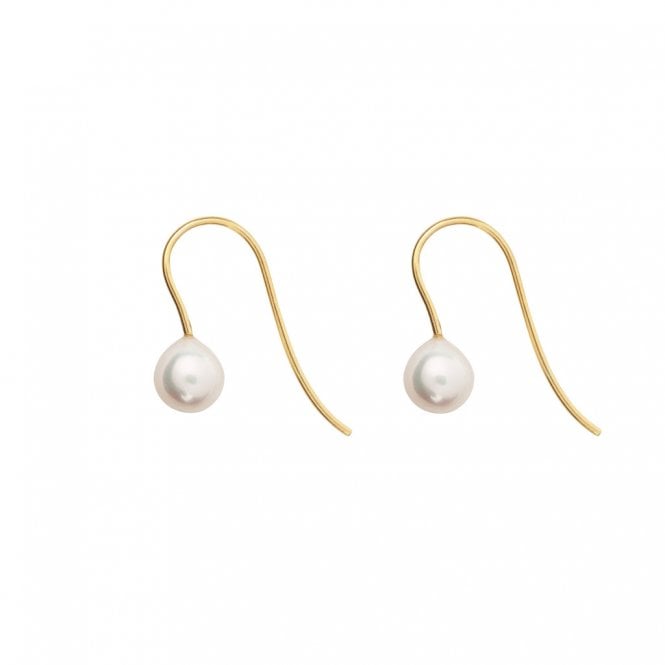 ORA ARCHI Small White Pearl Hook Earrings - 9ct Yellow Gold