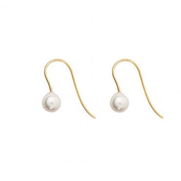 ARCHI Small White Pearl Hook Earrings - 9ct Yellow Gold
