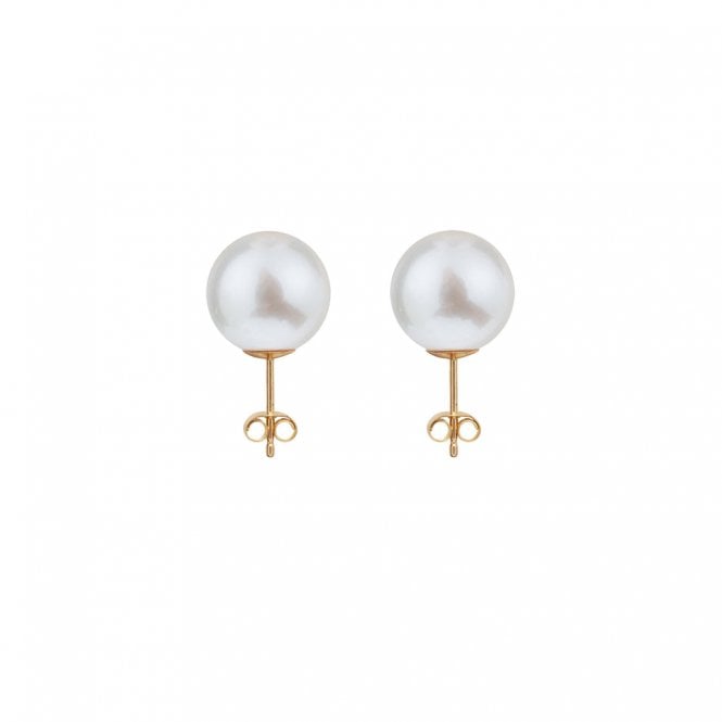 ORA Classic Large White Pearl Studs - 9ct Yellow Gold