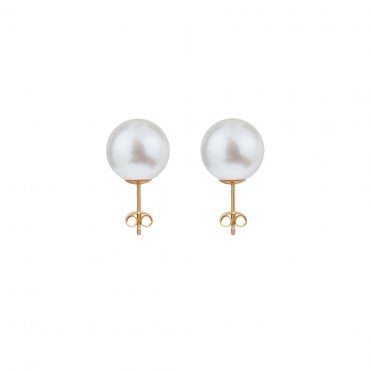 Classic Large White Pearl Studs - 9ct Yellow Gold
