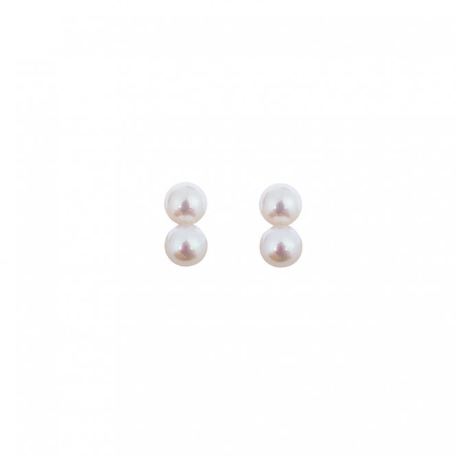 ORA DUA Small White Pearl Studs - 9ct Yellow Gold
