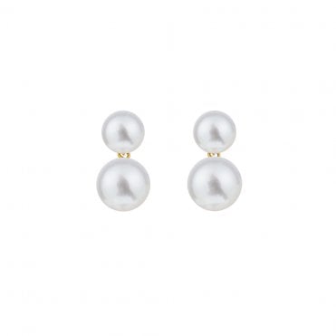 DUET Large White Pearl Stud - 9ct Yellow Gold