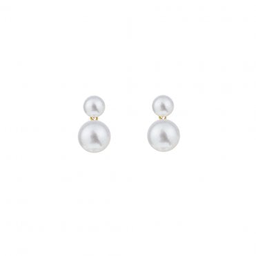 DUET Small White Pearl Stud - 9ct Yellow Gold