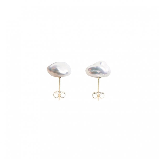 ORA Large Mermaid Keshi Pearl Stud Earrings - 9ct Yellow Gold