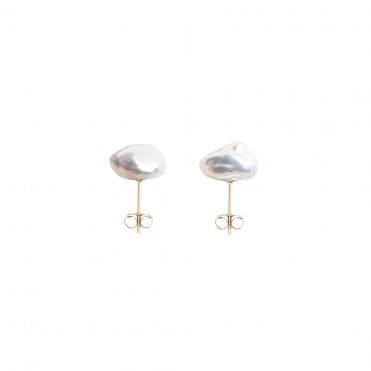Large Mermaid Keshi Pearl Stud Earrings - 9ct Yellow Gold