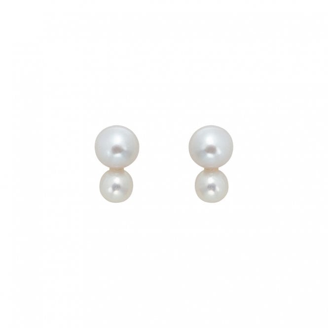 ORA PLUA Medium White Pearl Studs - 9ct Yellow Gold