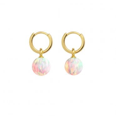 Sun Opal 8mm Hoop Earrings - 14ct Gold Vermeil