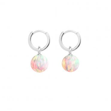 Sun Opal 8mm Hoop Earrings - 925 Sterling Silver