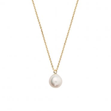 White Pearl Fine Chain Necklace - 9ct Yellow Gold