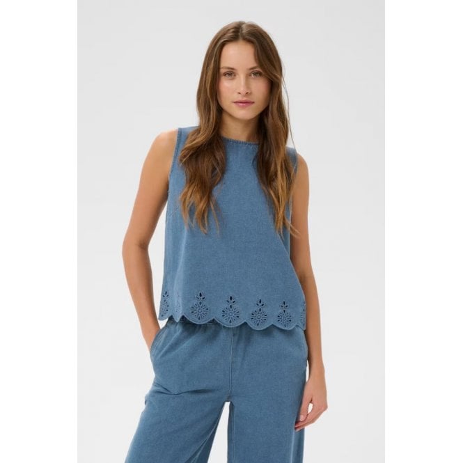 Saint Tropez RozlynnSZ Denim Eyelet Detail Blouse