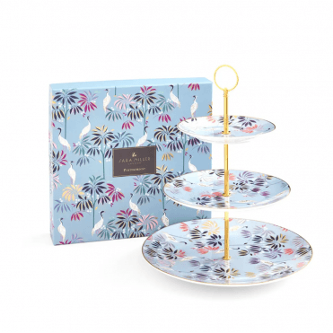 India 3 Tiered Cake Stand -Crane Garden Sky Blue