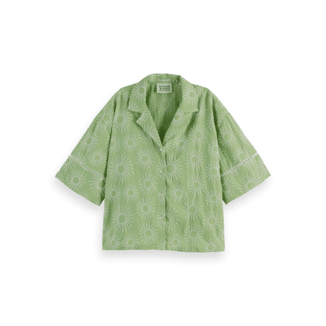 Scotch & Soda Cotton Linen Embroidered Short Sleeve Shirt