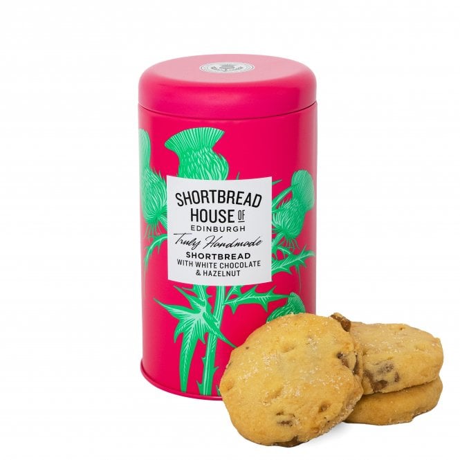 Shortbread House of Edinburgh 140g Tin of Truly Handmade Shortbread Biscuits with White Chocolate and Hazelnuts