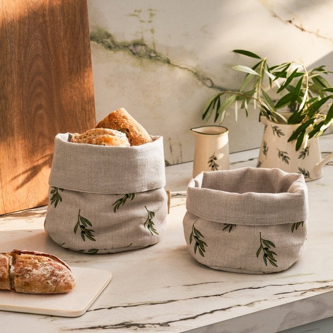 Sophie Allport Olive Linen Bread Baskets - Set of 2