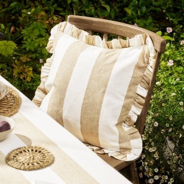 Witham Sand Stripe Frill Edge Cushion