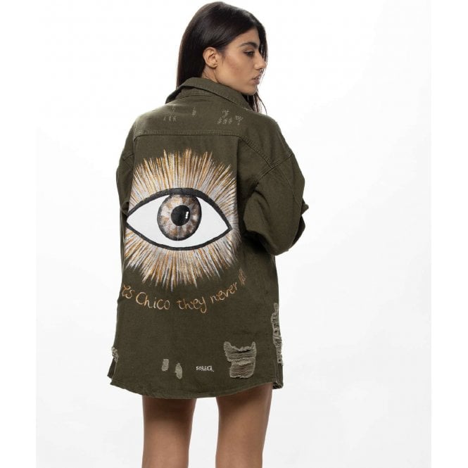 Sorena Large Eye Khaki Denim Jacket - JA22