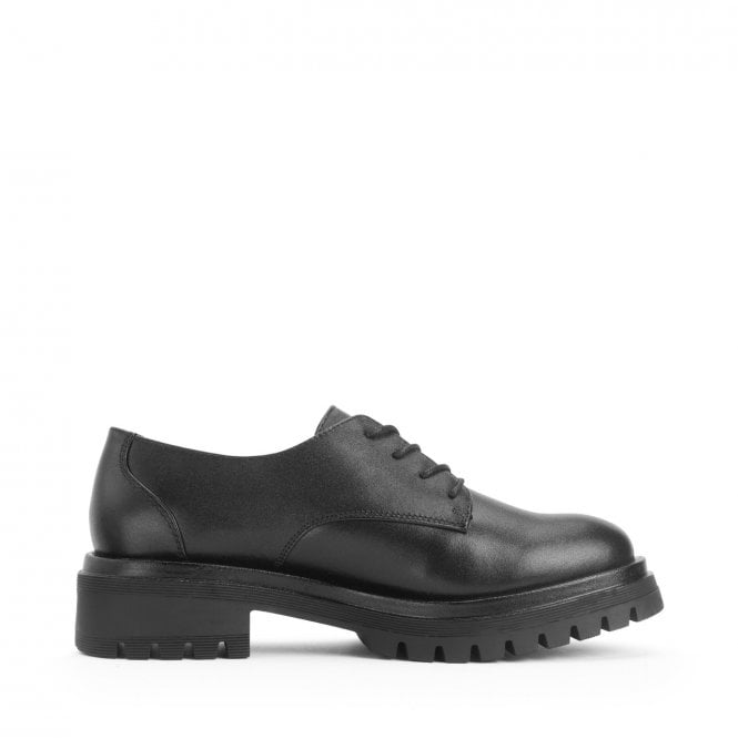 Start Rite Barcelona Black Leather Girls Lace-Up Angry Angels School Shoes