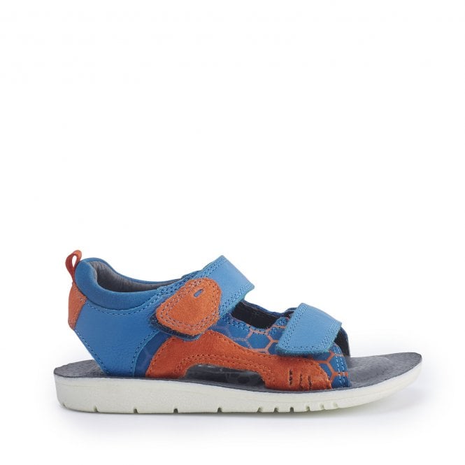 Start Rite Beachball Bright blue leather/ orange suede boys rip-tape sandals