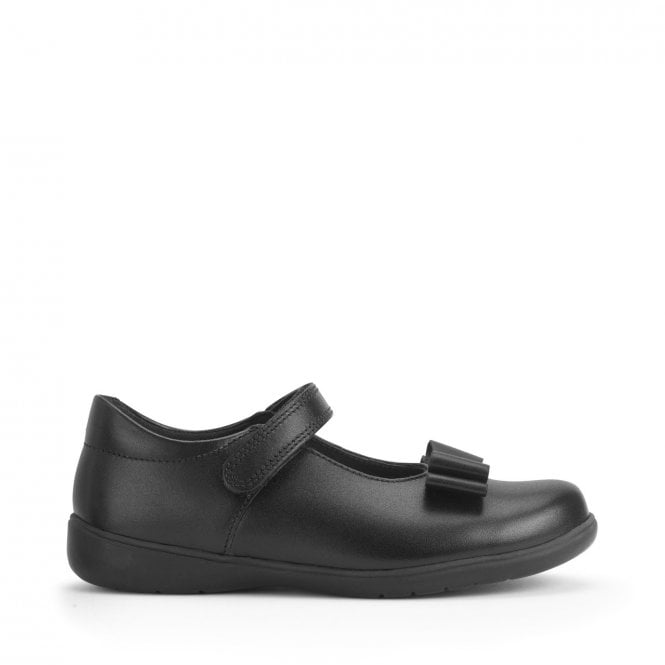 Start Rite Bella Black Leather Girls Rip-Tape Bow School Shoes