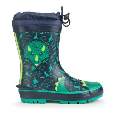 Big Puddle Navy dino water resistant wellies