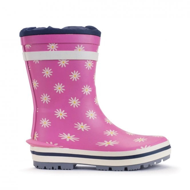 Start Rite Big Puddle Pink daisy girls waterproof wellies