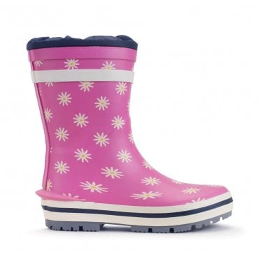 Big Puddle Pink daisy girls waterproof wellies