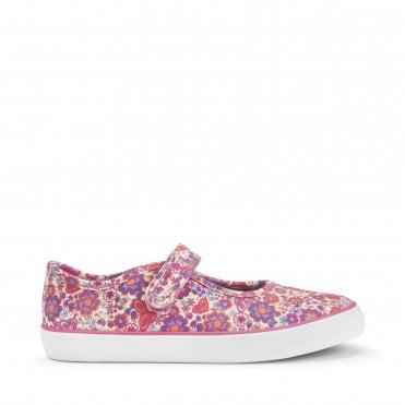 Busy Lizze floral girls single bar rip-tape canvas shoes