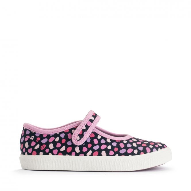 Start Rite Busy Lizzie Navy/pink splash girls single bar rip-tape canvas shoes