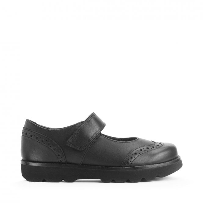 Start Rite Cosmos Black Leather Girls Rip-Tape School Shoes