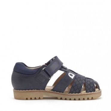 Dino Park Navy leather rip-tape sandals