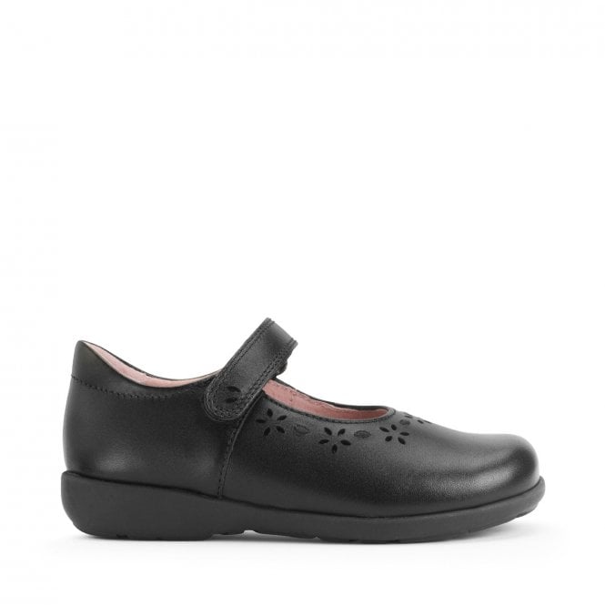 Start Rite Emily Black Leather Girls Rip-Tape School Shoes