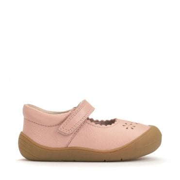Eva Dusky pink leather girls rip-tape first walking shoes